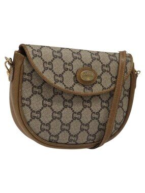 Authentic GUCCI GG Plus Supreme Shoulder Bag PVC Leather Beige Gold